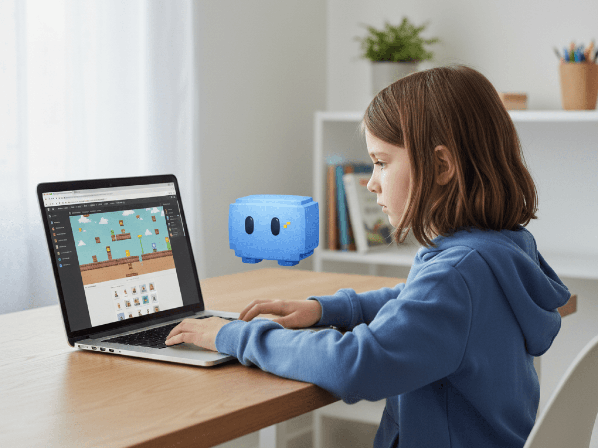 Pixel Buddy guiding a child